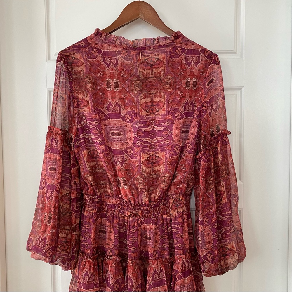 MISA Los Angeles Teya Boho Long Sleeve Tiered Mini Dress